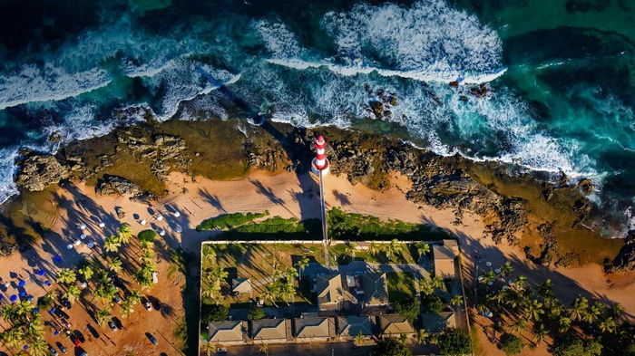 Aerial view of a lighthouse on the coast of El Salvador