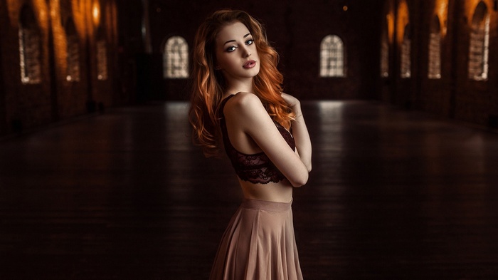 Woman in lace bra and skirt