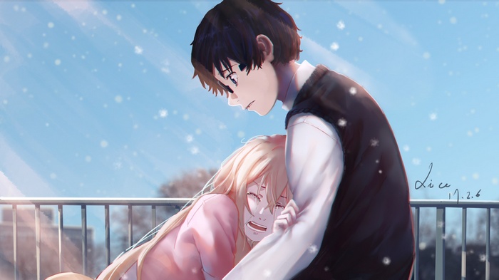 Miyazono Kaori and Arima Kousei from Shigatsu wa Kimi no Uso crying