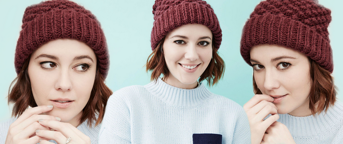 Mary Elizabeth Winstead wearing a knit hat and sweater