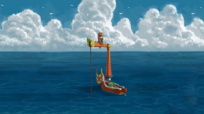 Link from The Legend of Zelda: Wind Waker on a boat