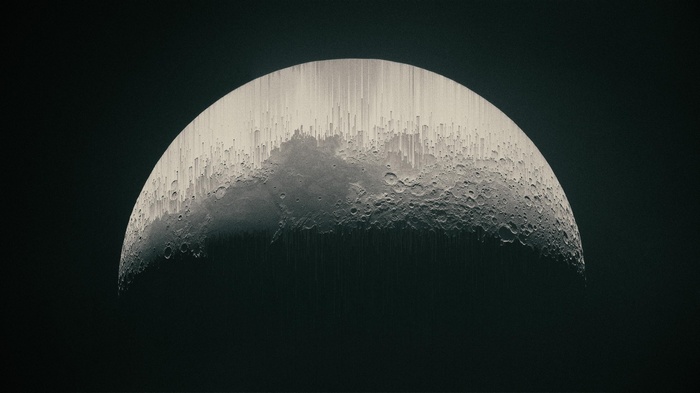 Pixelated Moon in Dark Space