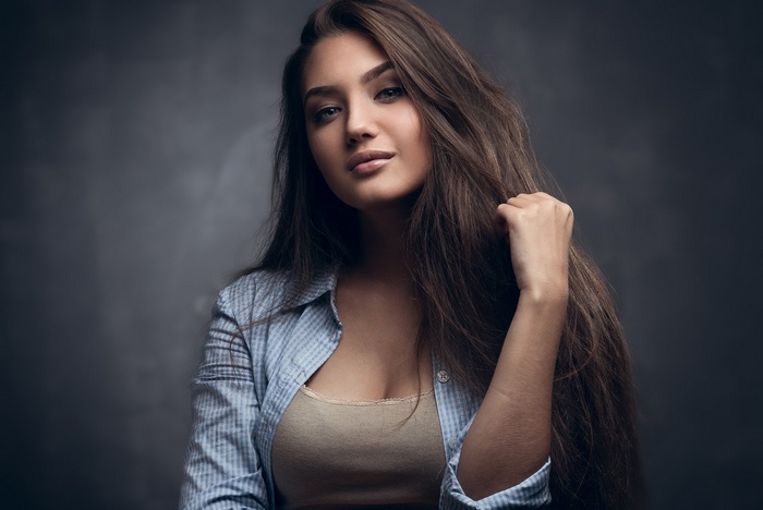 Ulyana Mokraya portrait with long hair