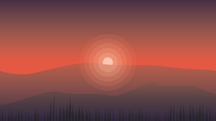 Minimalist sunset over mountains with grass