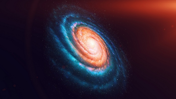 Digital art of a spiral galaxy in space