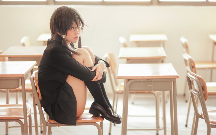 Asada Shino, skirt, brunette, women, legs, women with glasses, school uniform, Asian, school, Ely Cosplay (Eeelyeee), schoolgirl, glasses