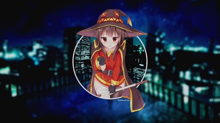 Megumin from Kono Subarashii Sekai ni Shukufuku wo! in a city at night