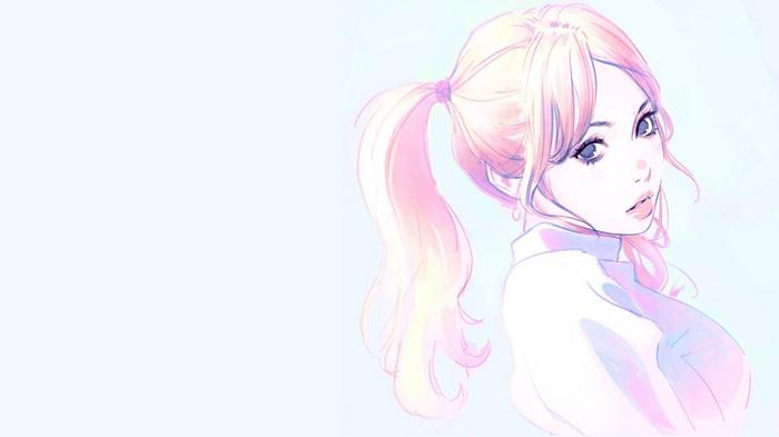 Anime girl with pink hair in a ponytail