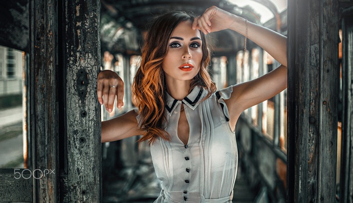 Katarzyna Kluska in a ruined building