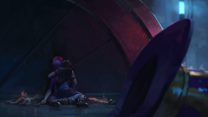 Vi and Caitlyn from League of Legends in the rain