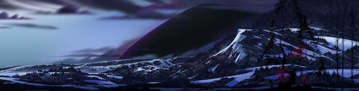 Concept art of a snowy landscape from The Banner Saga