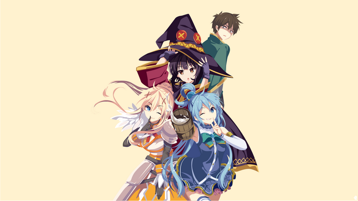 Megumin, Kono Subarashii Sekai ni Shukufuku wo!, Darkness (KonoSuba), Satō Kazuma (Kono Subarashii Sekai ni Shukufuku wo!), Aqua (KonoSuba)