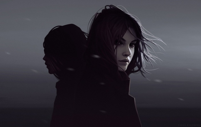 Woman with another face behind her