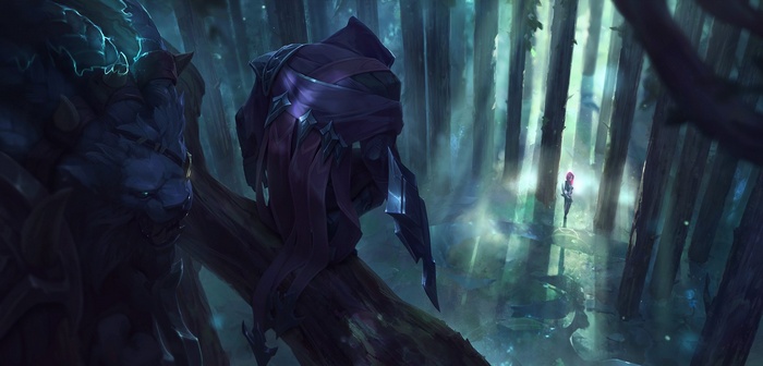 Rengar and Talon from League of Legends in a forest