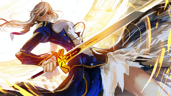 Saber from Fate Series holding Excalibur