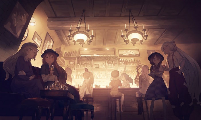 Anime girls in a bar