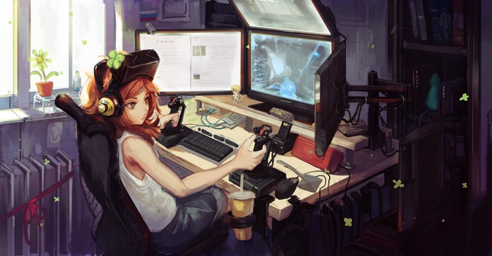 Vivian James from Star Citizen playing with joysticks