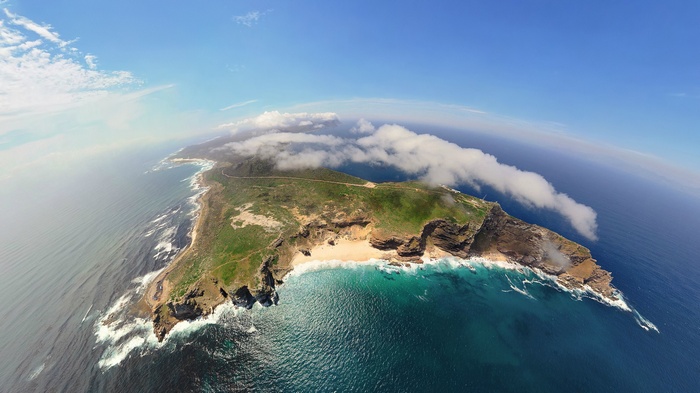 Aerial view of Cape Peninsula with clouds and ocean