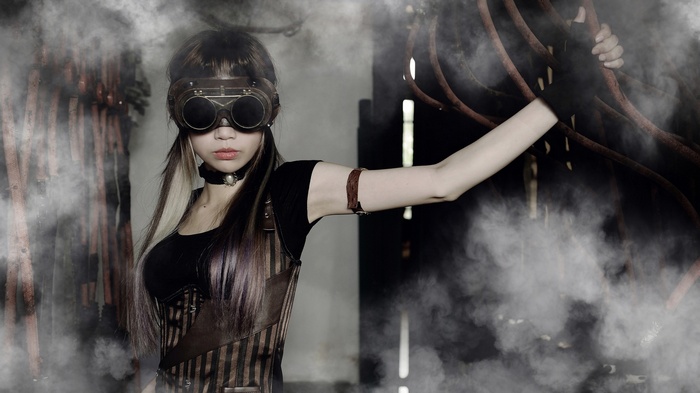 Steampunk Asian woman with goggles