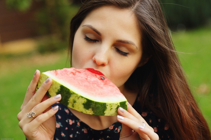 Alise Moreno eating watermelon