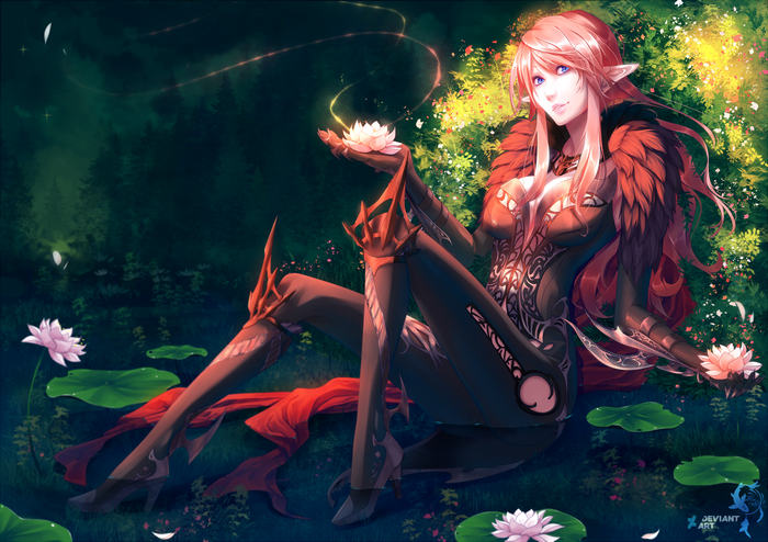 Elf with lotus flowers from Tera Online