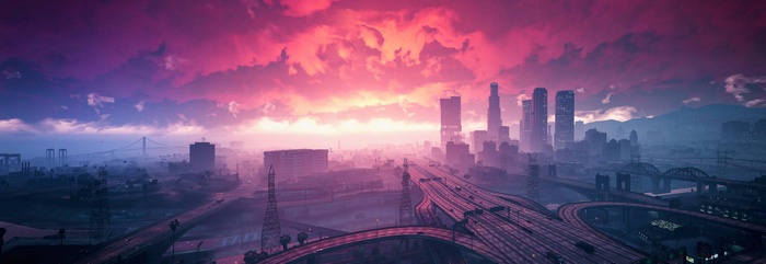Grand Theft Auto V city sunset
