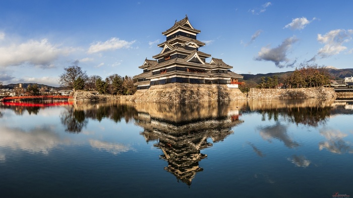 Matsumoto Castle reflection in water, Japan