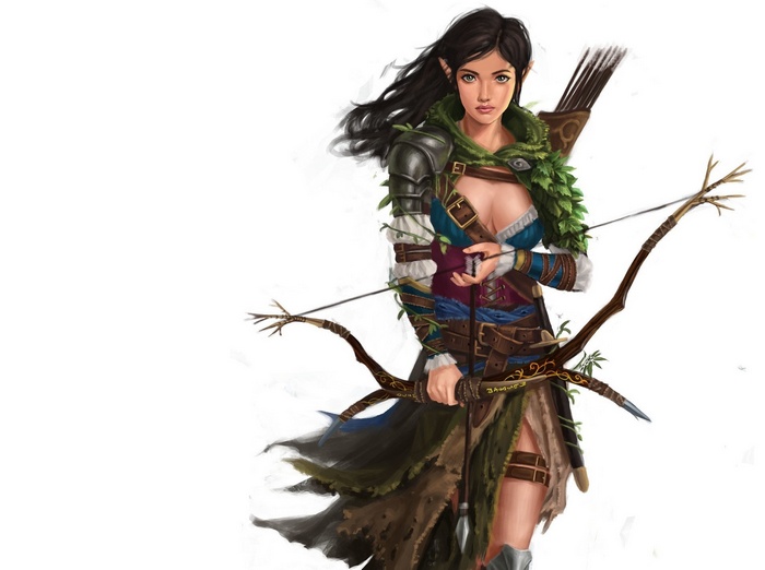 Fantasy elf archer with bow and arrows