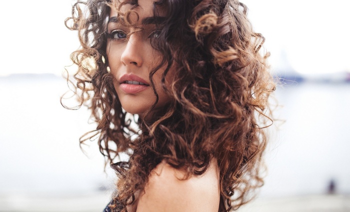 Woman with curly hair portrait
