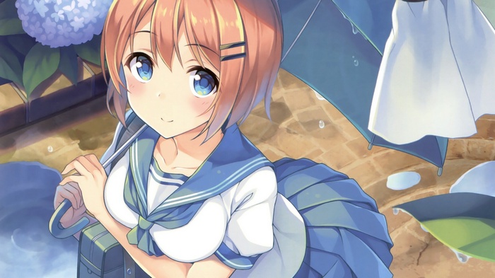 Anime girl in sailor uniform with umbrella
