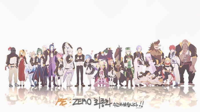 Re:Zero Kara Hajimeru Isekai Seikatsu, Emilia (Re: Zero), Beatrice (Re: Zero), Ram (Re:Zero), Crusch Karsten (Re: Zero), Natsuki Subaru, Felt (Re:Zero), Rem (Re: Zero), Priscilla Barielle (Re: Zero), Roswaal L. Mathers (Re: Zero), Argail Felix