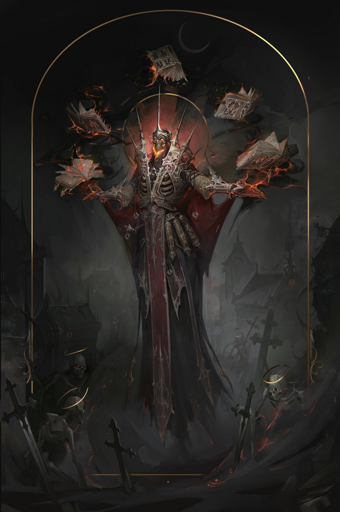 Lich King with floating books and skeletons