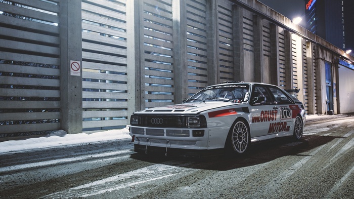 Audi Quattro rally car on a snowy road