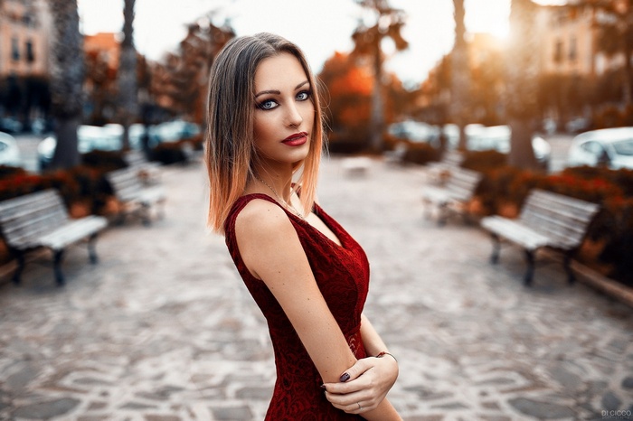 Depth Of Field Women Model Straight Hair Looking At Viewer Dress