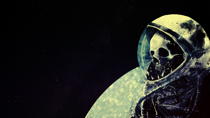 Skull in astronaut helmet in space