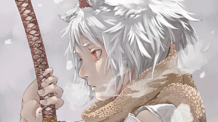 Inubashiri Momiji from Touhou holding a katana