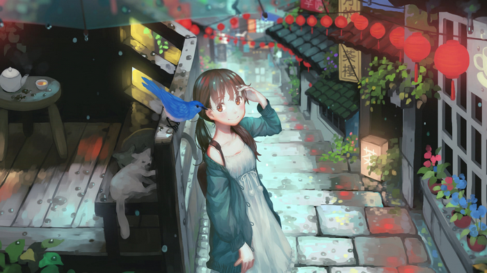 Kawamoto Hinata from 3-gatsu no Lion with a bird