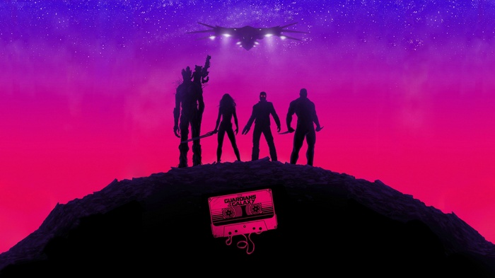 Guardians of the Galaxy silhouettes with spaceship