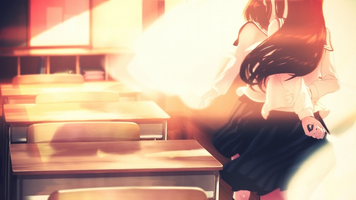 Anime classroom with students in uniform