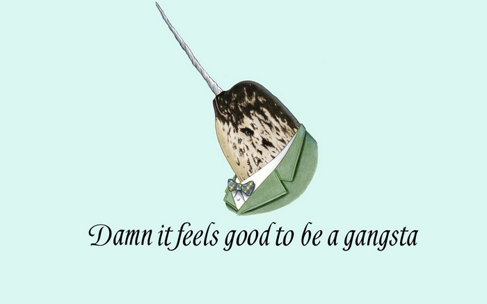 Narwhal in a suit with a quote