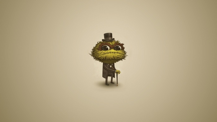 A cartoon monster in a suit and top hat holding a cane