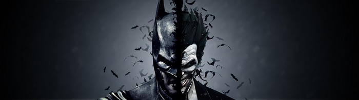 Batman and Joker split face with bats