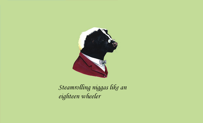 Skunk in a suit with a quote