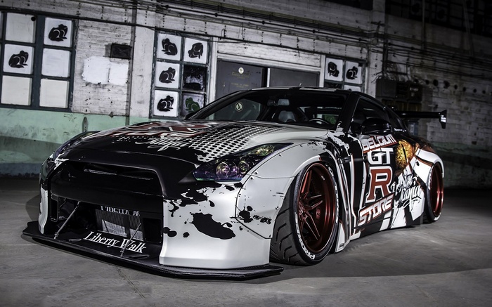 Customized Nissan GT-R with Liberty Walk body kit