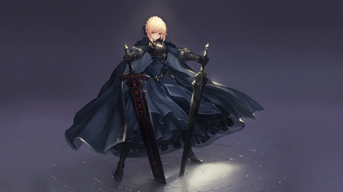 Saber from Fate/Grand Order with two swords