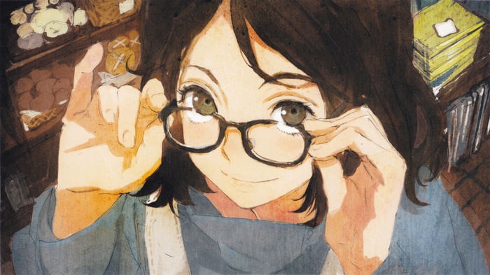 Anime girl with glasses adjusting them