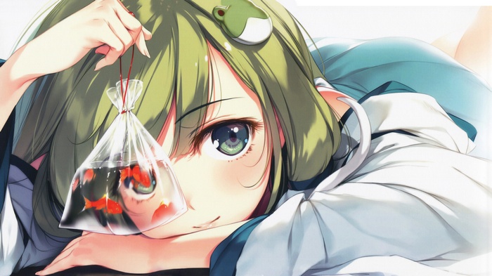 Anime girl with goldfish bag