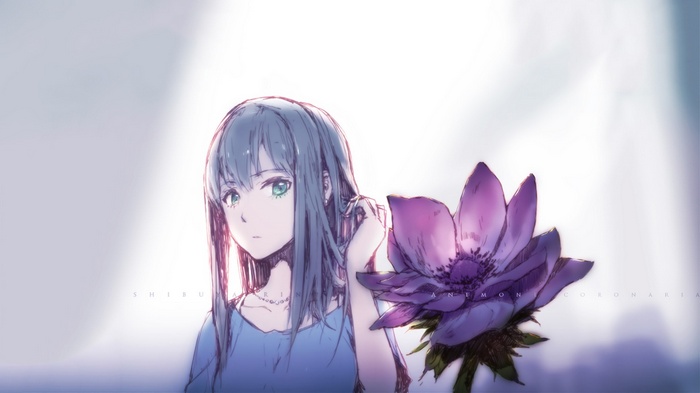 Anime girl with purple flower