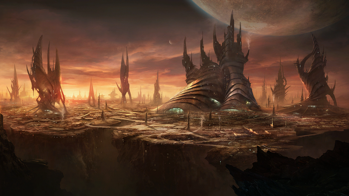 Alien world city with strange architecture