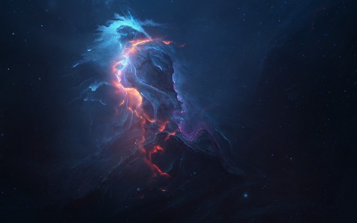Digital art of a colorful nebula in space
